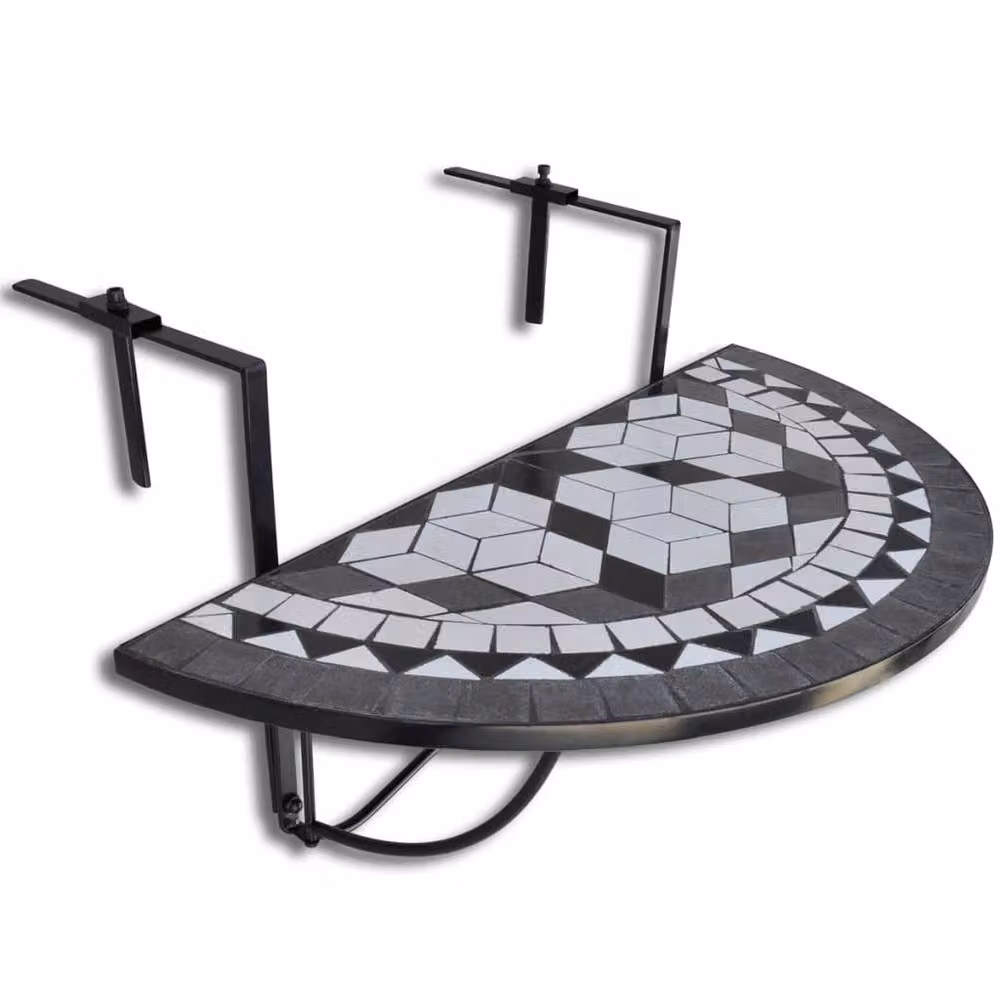 Berkfield Home Hanging Balcony Table with Black and White Geometric Mosaic Design – 2