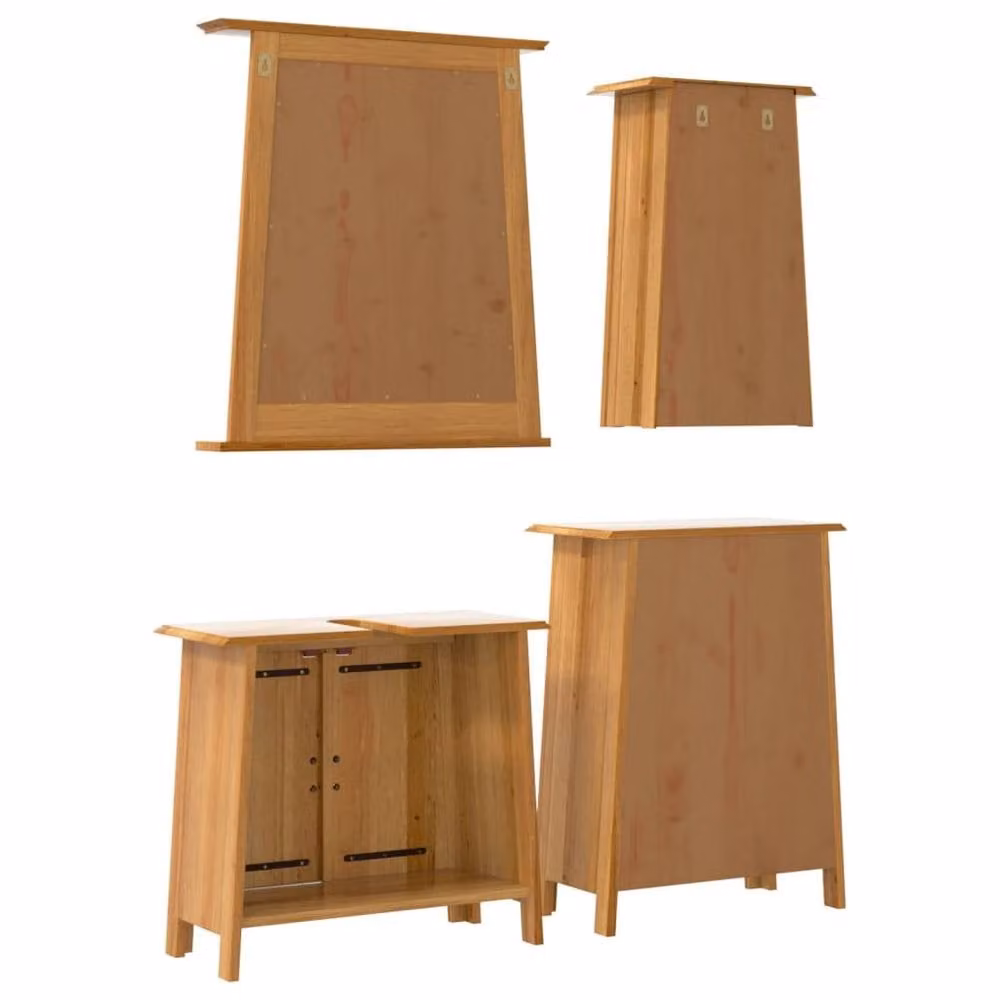 Berkfield Home Beautiful 4 Piece Solid Wood Pine Bathroom Furniture Set in Brown – 4