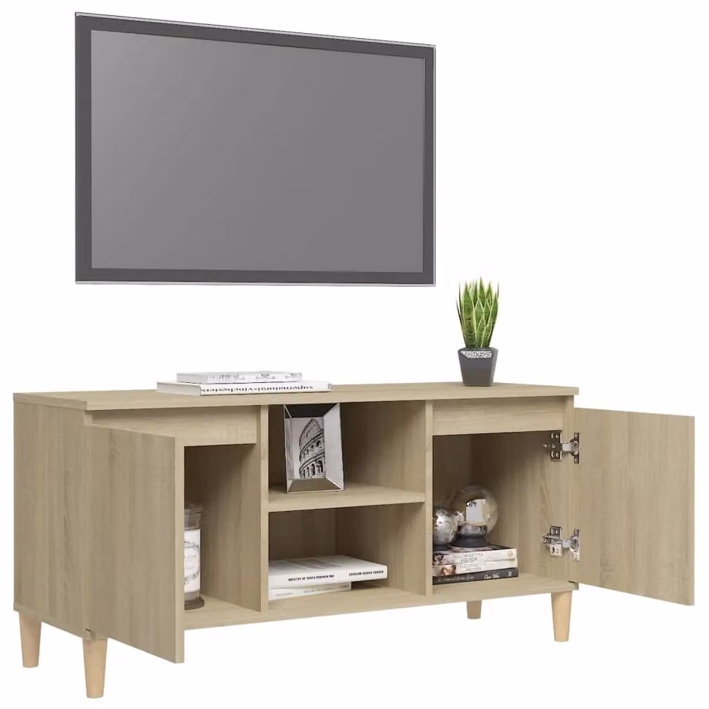 Berkfield Home Scandinavian Style TV Cabinet in Sonoma Oak Brown with Solid Wood Legs, W/D/H: 103.5 x 35 x 50 cm – 3
