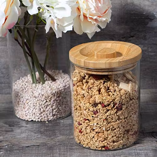 Argon Tableware Scandi Airtight Glass Storage Jars with Solid Wood Lids, 0.75 l, 3 Pack, Transparent – 3