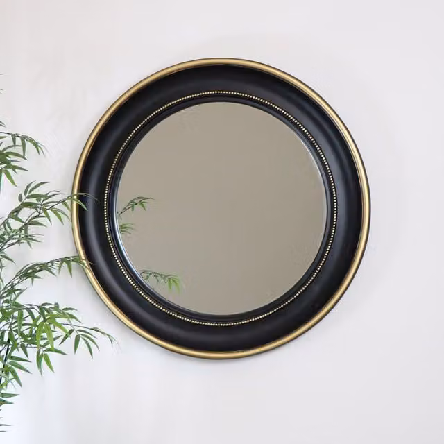 Melody Maison Vintage Round Wall Mirror in Black and Gold, W/D/H: 90 x 90 x 1 cm – 1