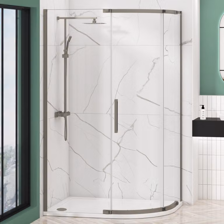 Royal Bathrooms Chelsea Single Door Offset Quadrant Shower Enclosure with 8mm Easy Clean Glass, Gun Metal Grey, W: 100 cm, D: 80 cm, H: 195 cm