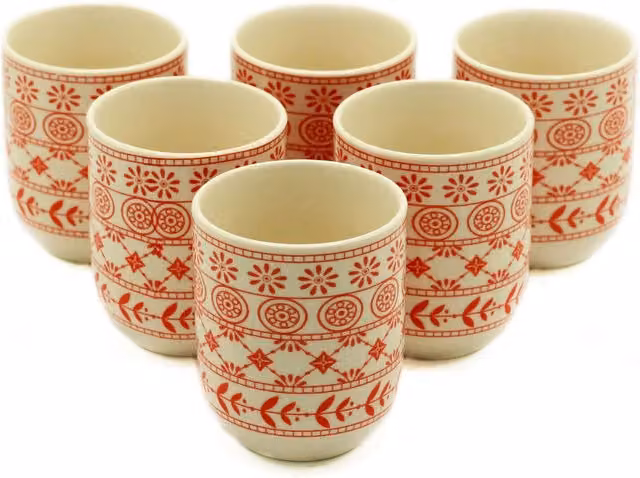 KDMK Set of 6 Solid Orange Ceramic Tea Cups