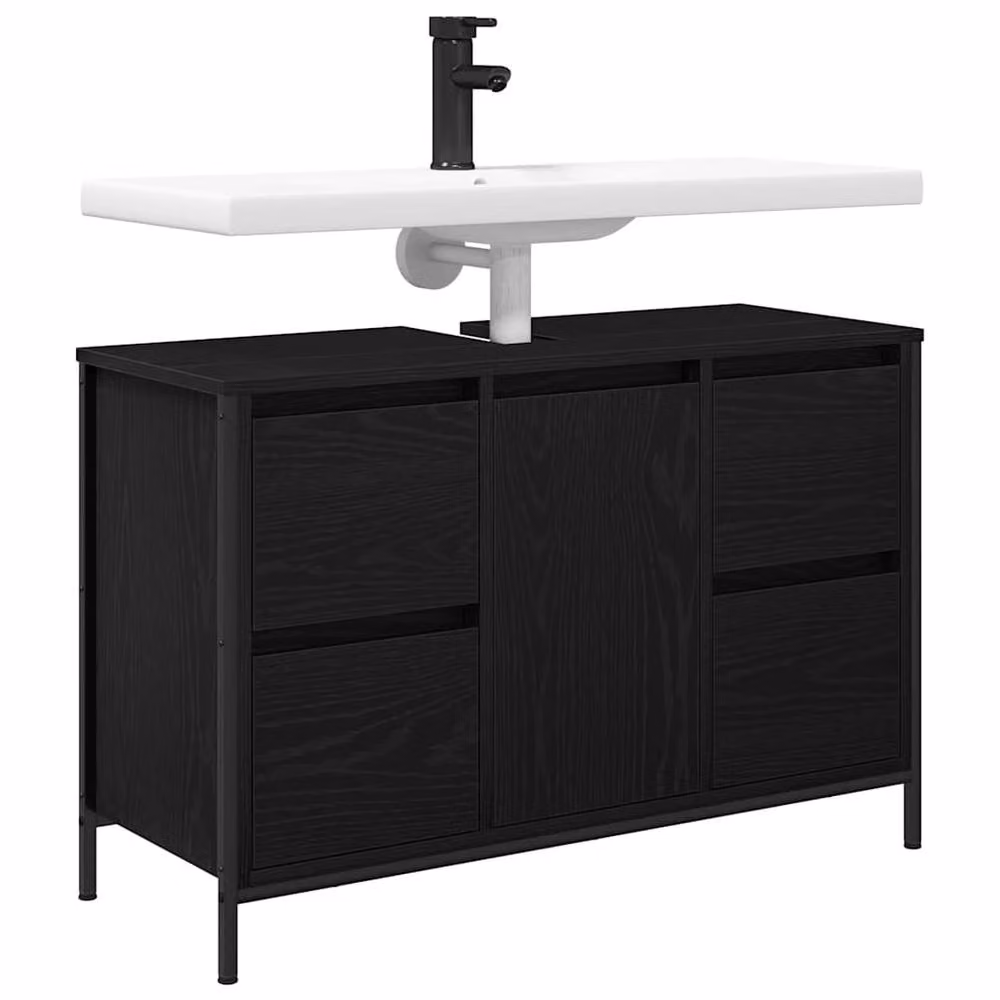 Berkfield Home Black Oak Basin Cabinet with Drawers W: 90 cm, D: 34.5 cm, H: 60 cm – 4