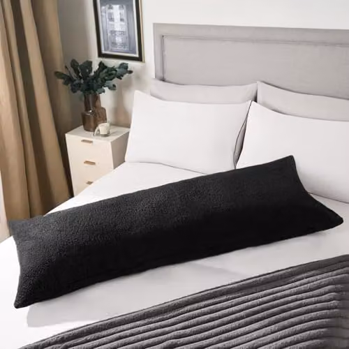 OHS Teddy Fleece Bolster Pillow in Black, Length: 137 cm