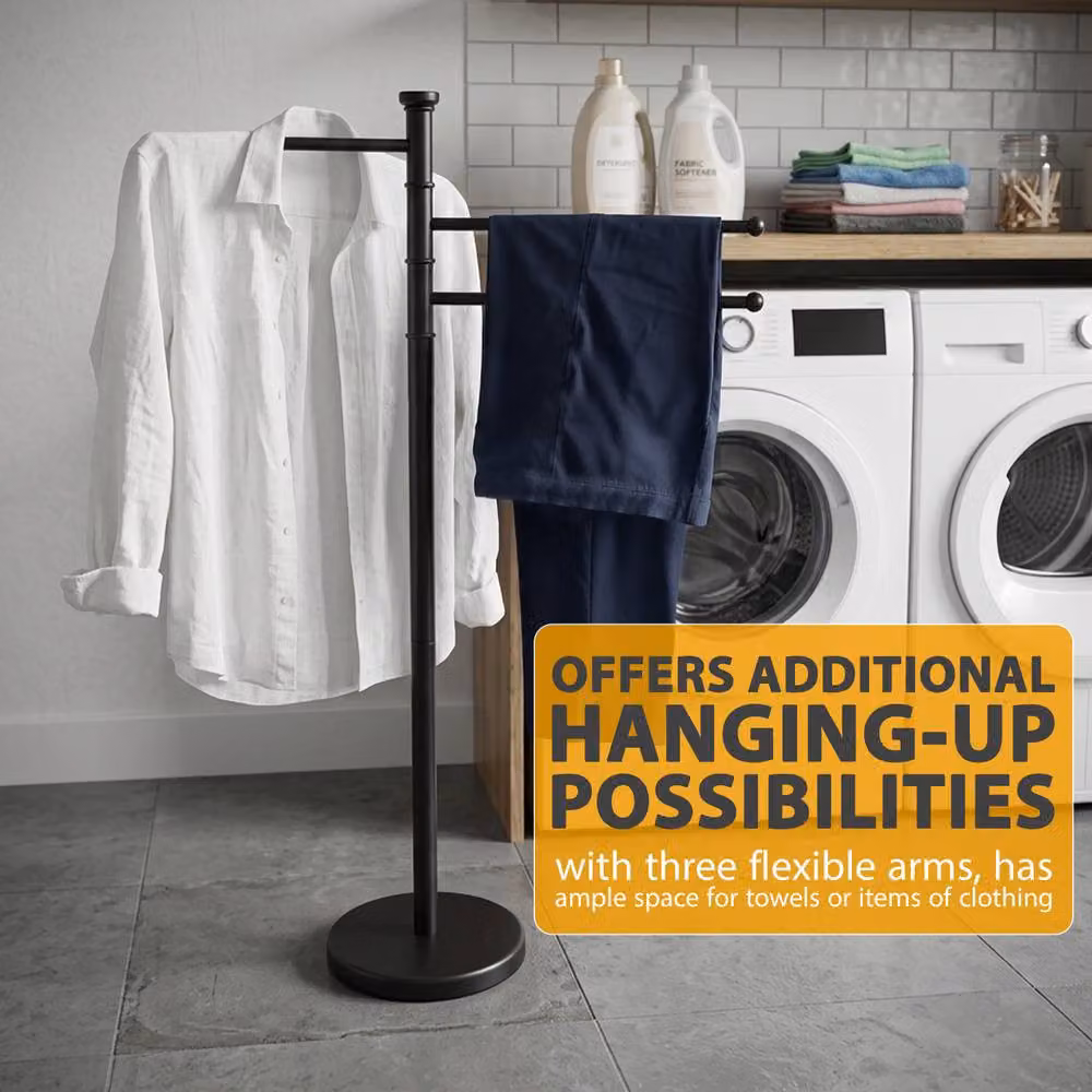 Crystals Freestanding Stainless Steel Towel Rack Stand with Weighted Base, Black, Height: 87 cm – 5