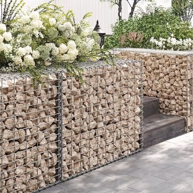 SONGMICS Large Silver Galvanised Steel Gabion Basket for Stone Filled Outdoor Walls, W/D/H: 100 x 90 x 30 cm