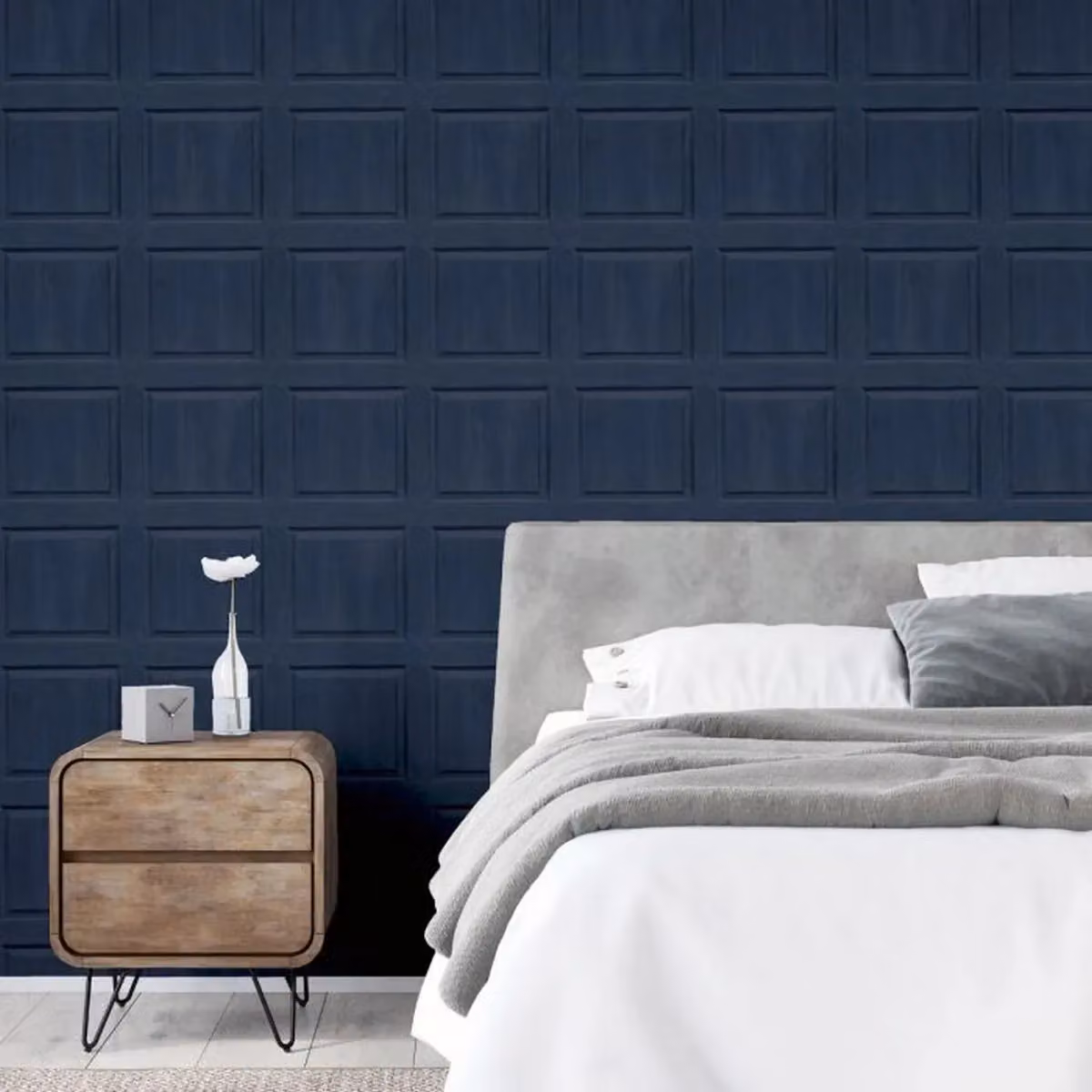 Arthouse Panel Textured Abstract Geometric Wallpaper in Navy Blue Matt Finish – 2