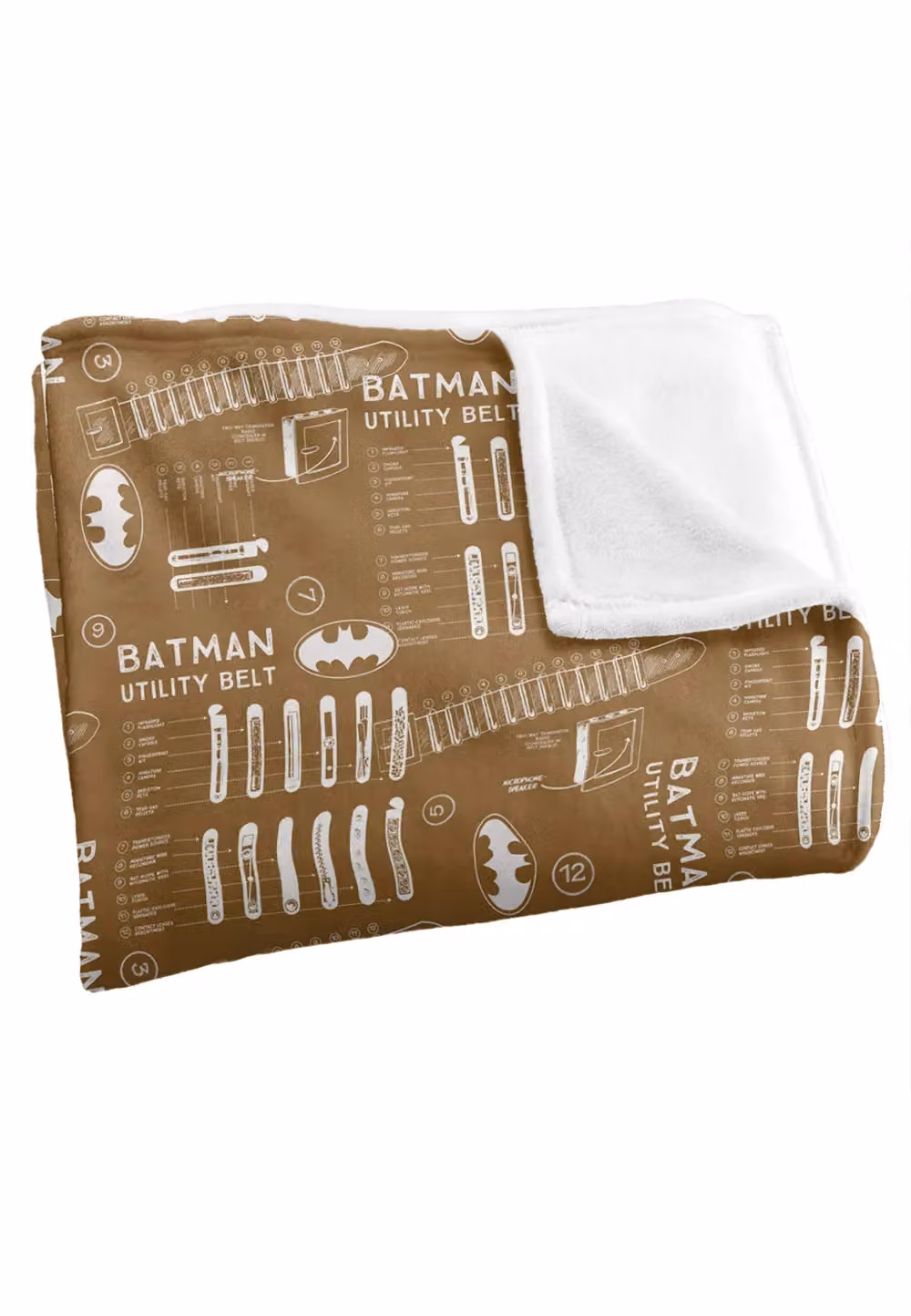 Batman Utility Belt Pattern Officially Licensed Silky Touch Super Soft Throw Blanket, White, W: 152 cm, D: 127 cm – 3