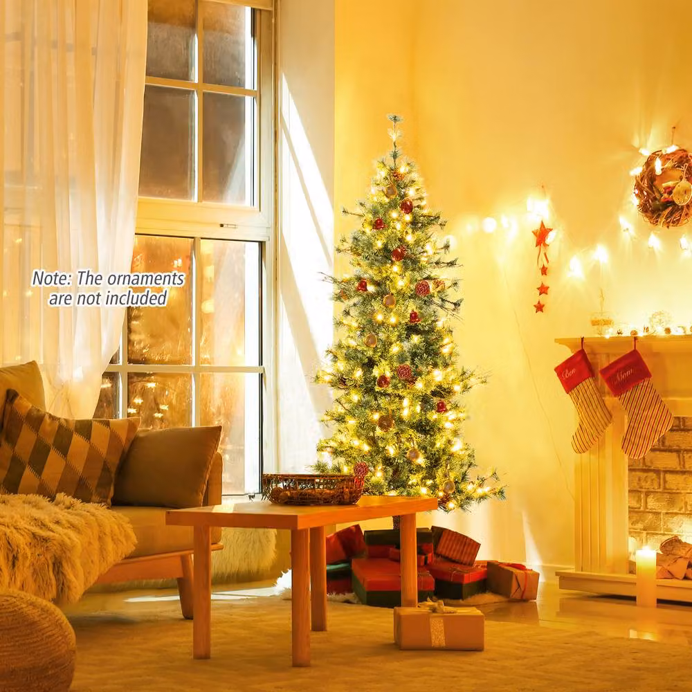 Gymax Pre-Lit Artificial Christmas Tree with 370 Branch Tips, Green, Height: 180 cm – 4