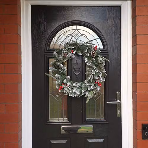 Premier New Jersey Christmas Wreath with Snowy Tips, Festive Berries and Cones, Green, Diameter: 50 cm – 3
