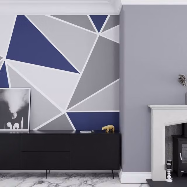 Superfresco Easy Shard Geo Navy Geometric Modern Wall Mural in Blue, Grey and White, W: 300 cm, H: 280 cm