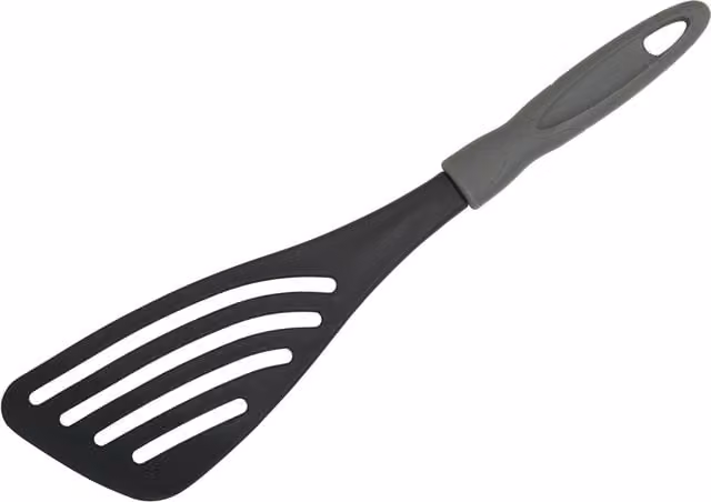 Orsina Black and Grey Slotted Spatula Turner with Heat Resistant Handle and Hanging Loop