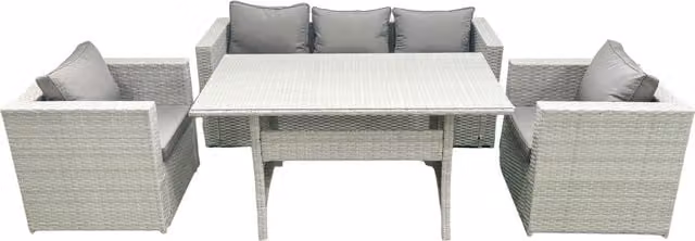 Fimous Garden Dining Set, Modern Outdoor Rattan Furniture with Sofa, Dining Table and 2 Chairs, Light Grey