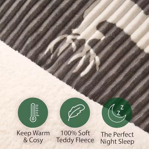 OHS Stag Print Chunky Ribbed Duvet Cover and Pillowcase Set, Grey, 200 x 200 cm – 3
