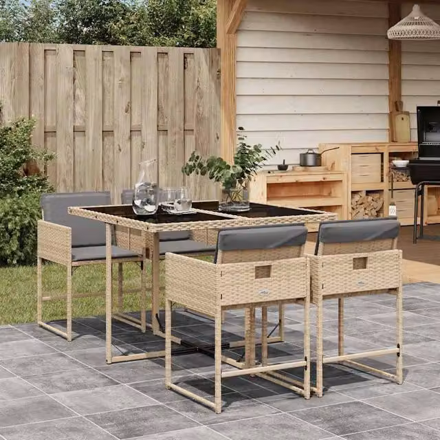Berkfield Home 5 Piece Poly Rattan Garden Dining Set with Cushions in Beige