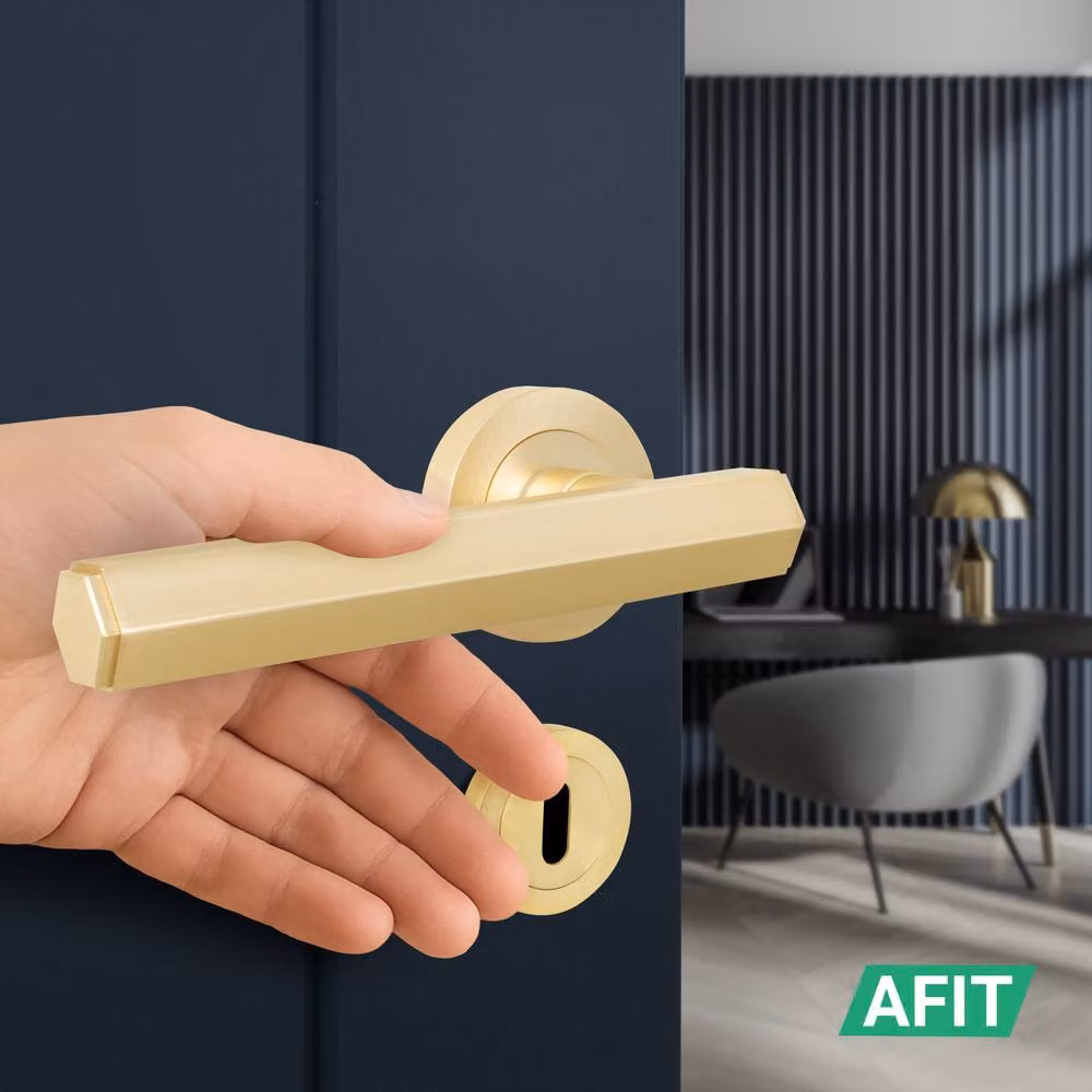 AFIT Satin Brass Fire Door Handle Key Lock Set with Gold Hinges and Screws, W/D/H: 15 x 15 cm – 3
