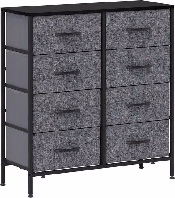 NESTLUNE 8 Drawer Fabric Chest of Drawers with Wooden Top in Grey