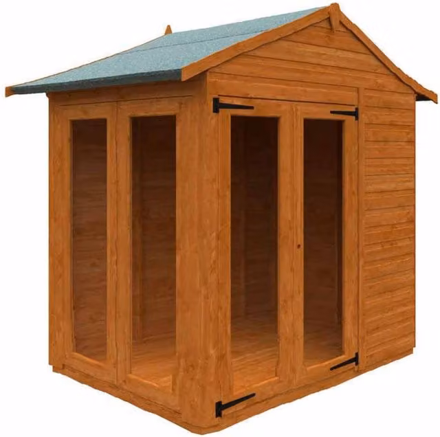 Buttercup Farm 4x6 Flex Apex Full Pane Summerhouse in Burnt Orange, 12mm Wood, W: 175 cm, D: 123.8 cm, H: 233.2 cm