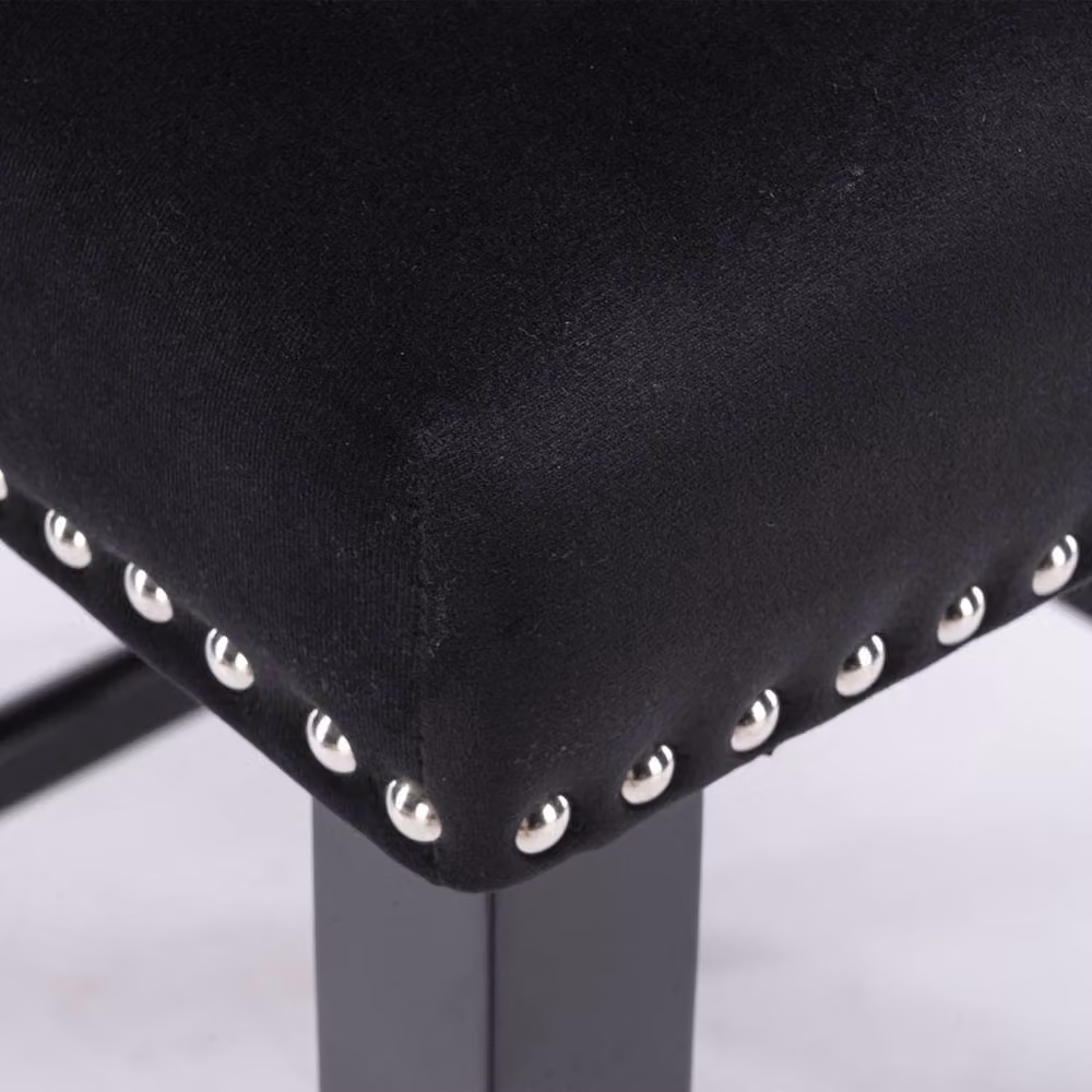 Modern Home Touch Set of 2 Black Velvet Upholstered Bar Stools with Wood Legs – 5