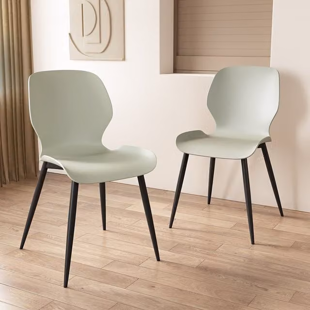 Core Products Pair of Carnaby Mid-Century Kitchen and Dining Chairs with Plastic Seats and Metal Legs in Light Green and Black