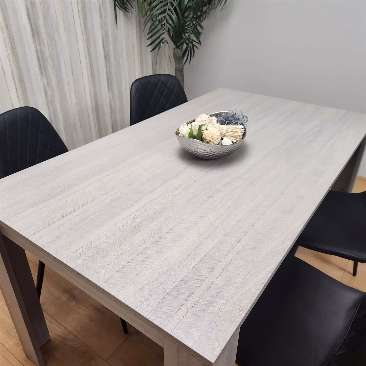 KOSY KOALA Modern Rectangular Dining Table Set with 4 Black Gem Pattern Chairs in Brown – 3