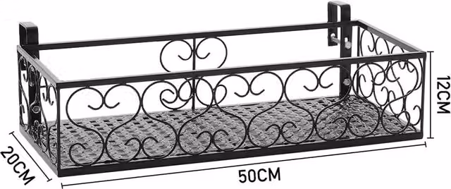 Livingandhome Black Hanging Railing Planter Window Box, Width: 50 cm
