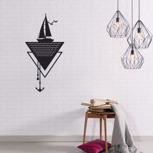 Decortie Anchor Metal Wall Art Decorative Object, Black, H 64.0 cm x W 32.0 cm