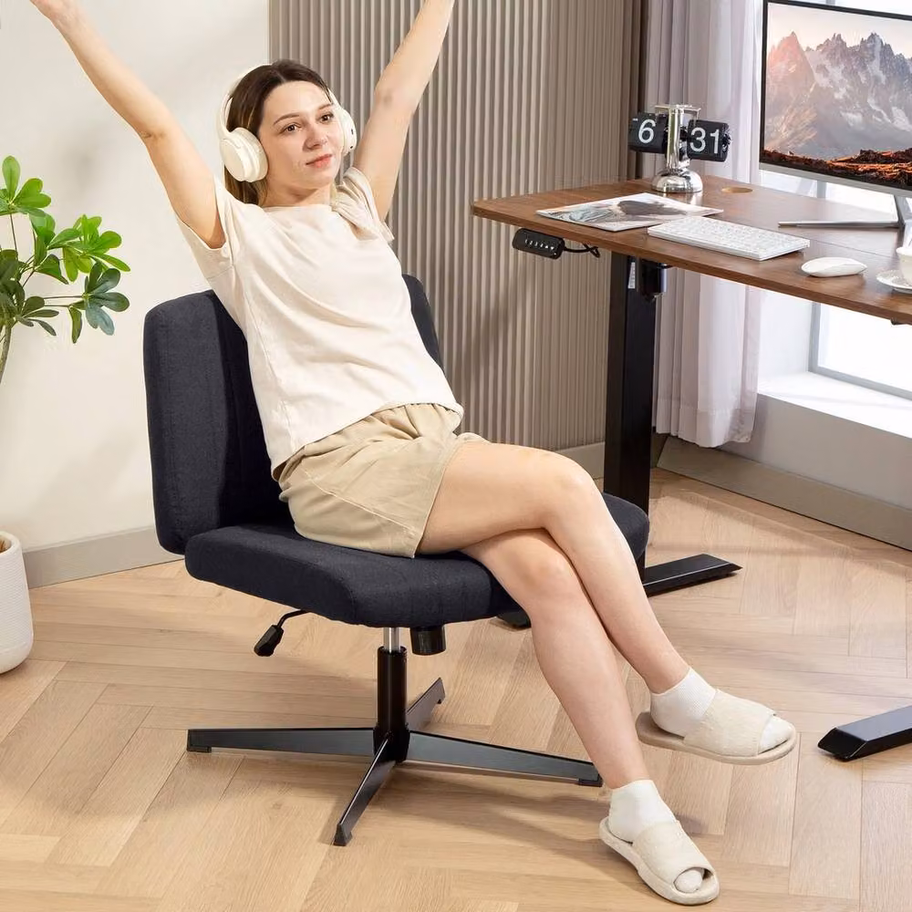 NESTLUNE Modern Black Linen Swivel Office Chair for Home or Bedroom – 5