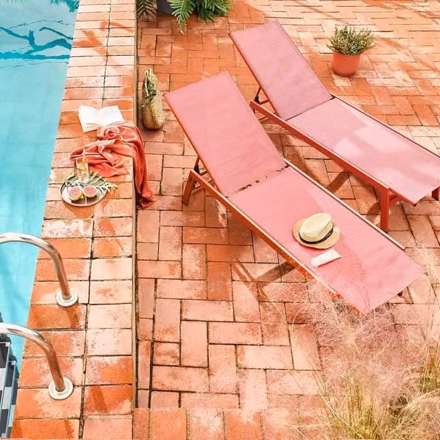 sweeek Set of 2 Multi-position Deckchairs in Terracotta with Textilene and Powder Coated Steel