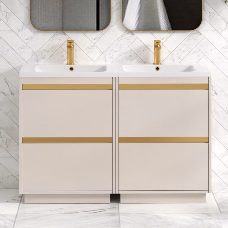 Royal Bathrooms Orion 1200mm Warm Taupe 4 Drawer Floor Standing Vanity Unit with Ceramic Basin and Accent Trim