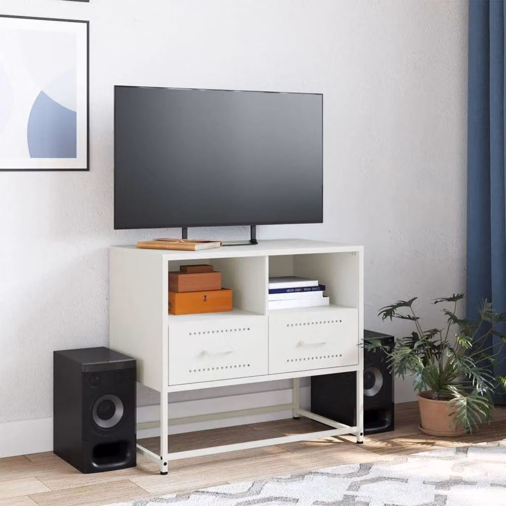 Berkfield Home Industrial White Metal TV Cabinet W: 68 cm, D: 39 cm, H: 60.5 cm – 3