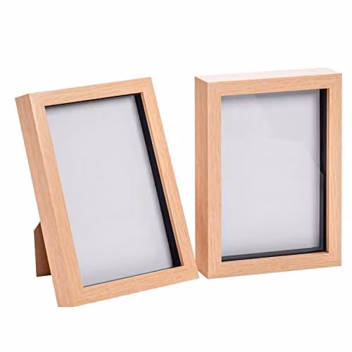 Nicola Spring Minimalist Rectangular 3D Shadow Box Photo Frame, Set of 2, Beige and Brown, A5, W/D/H: 23.5 x 15.24 x 3.5 cm – 1
