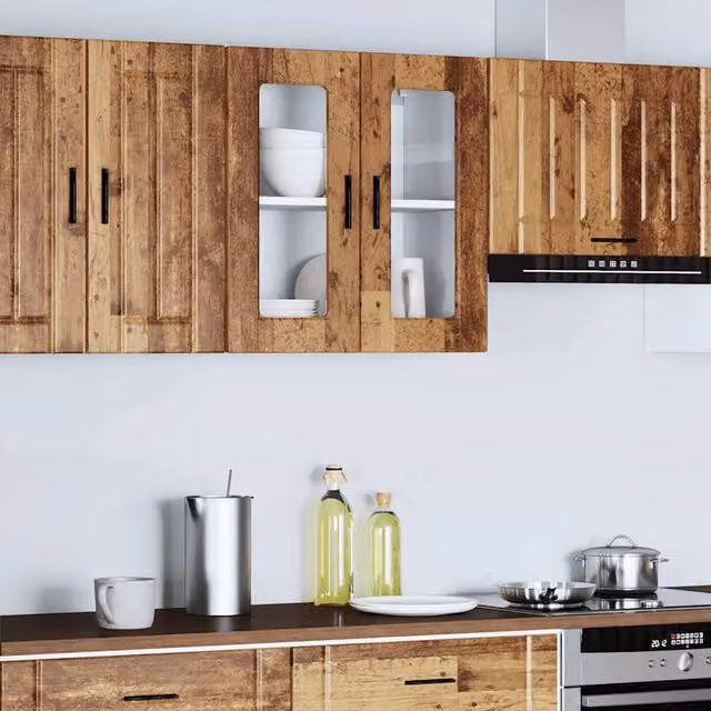Berkfield Home Porto Old Wood Kitchen Wall Cabinet with Glass Doors in Brown – 1