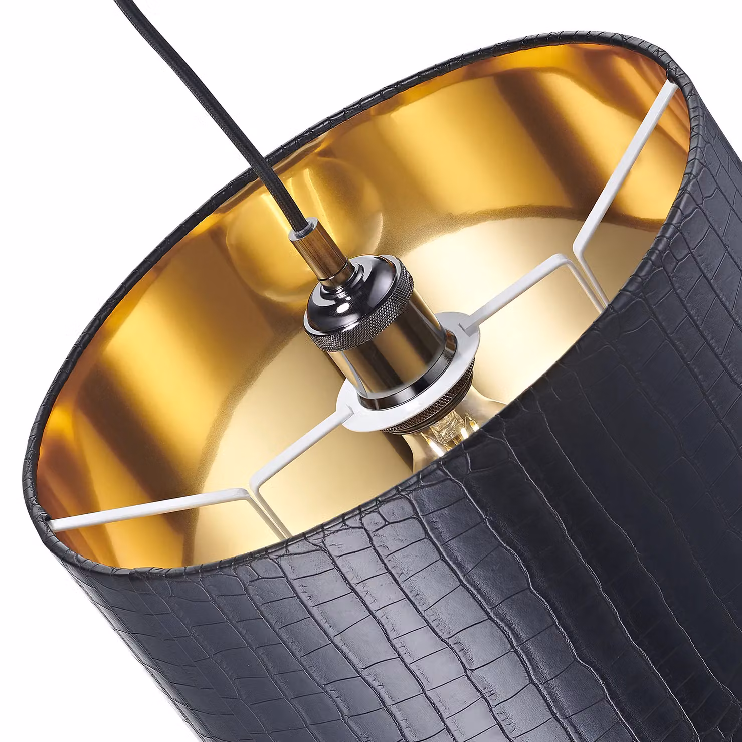 Happy Homewares Modern Round Faux Leather Lamp Shade with Shiny Inner in Black, Diameter: 30 cm – 4