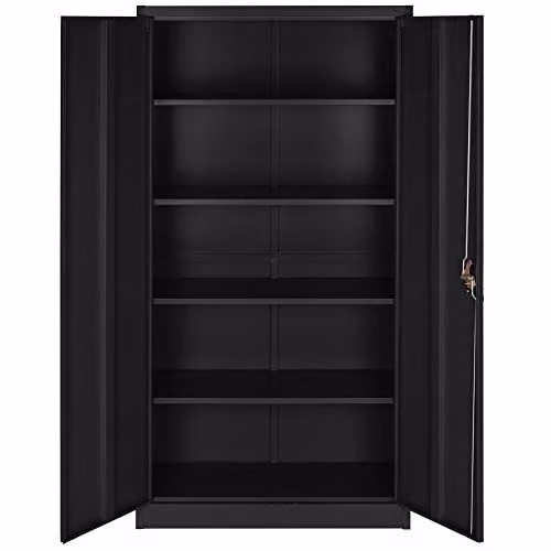 tectake Set of 2 Metal Filing Cabinets with Lockable Hinged Doors and Adjustable Shelves, Black, H 180 x W 90 x D 40 cm – 4