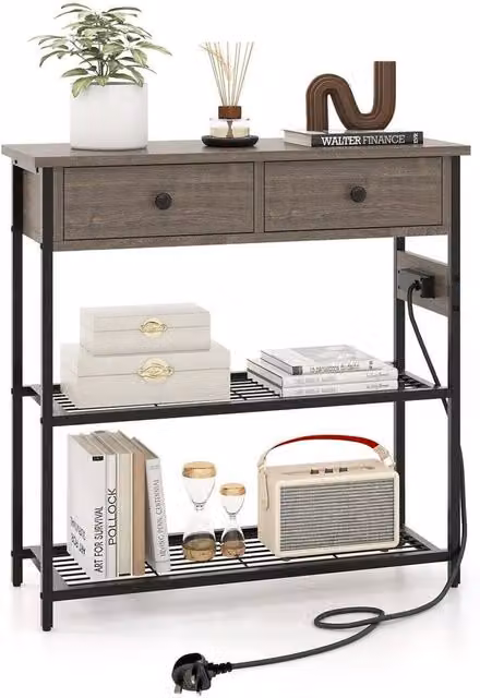 NESTLUNE Narrow Entryway Console Table with Built-in Charging Station, Grey, W/D/H: 100 x 100 x 100 cm – 1