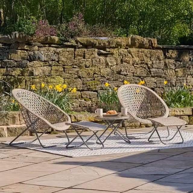 TOBS 5 Piece Foldable Rattan Bistro Set with Table and Chairs in Natural Grey Washed