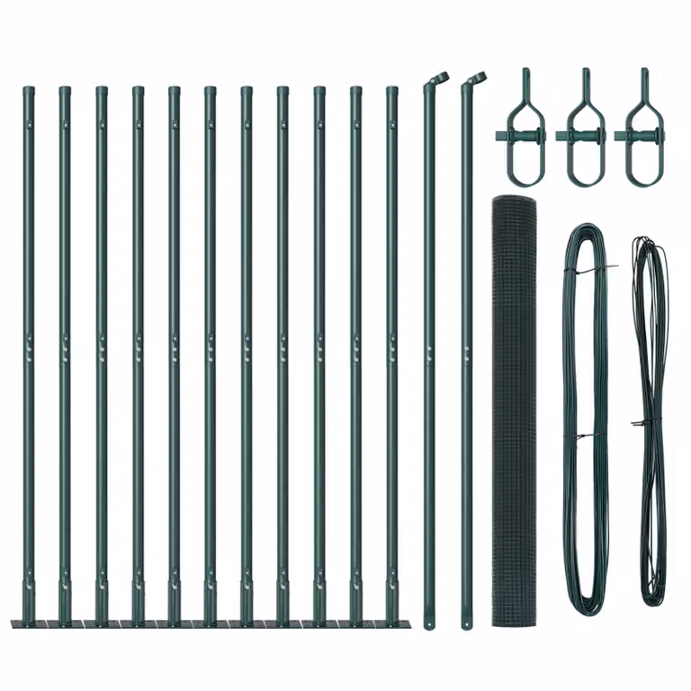Berkfield Home Green PVC Coated Steel Welded Wire Fence with 13 Flanged Posts, H: 140 cm, L: 25 m