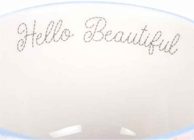 Hello Beautiful Floral Butterfly Ceramic Mug in Multicolour, Yellow and White, 550 ml
