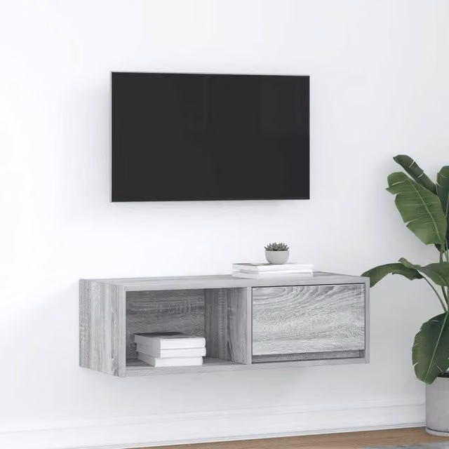 Berkfield Home Modern Wall Mounted TV Cabinet in Grey Sonoma, W/D/H: 80 x 31 x 25.5 cm