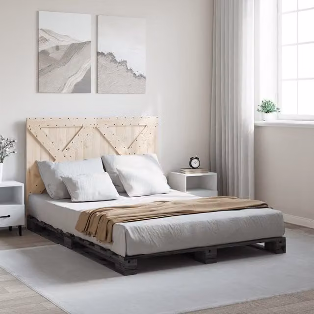 Berkfield Home Rustic Solid Pine Bed Frame in Grey, W: 140 cm, L: 200 cm – 1