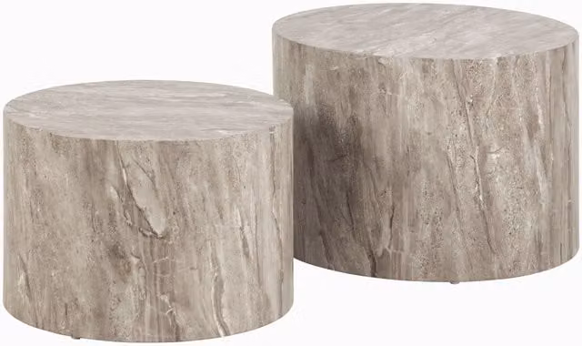 Furniture To Go Dice Round Coffee Table Set in Grey Marble