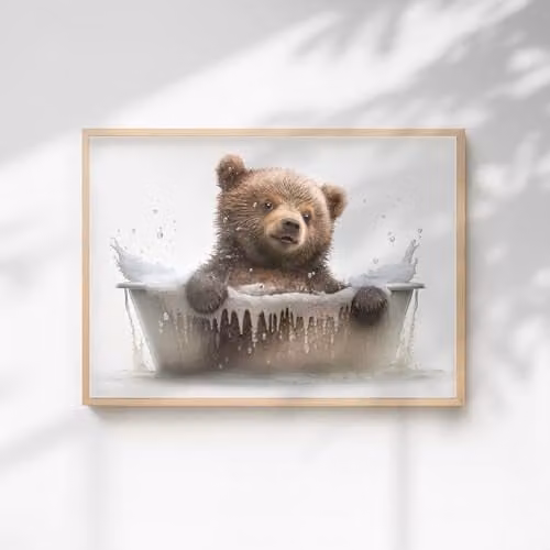 60 Second Makeover Baby Bear Quirky Animal Print Paper Poster, A3, Multicolour