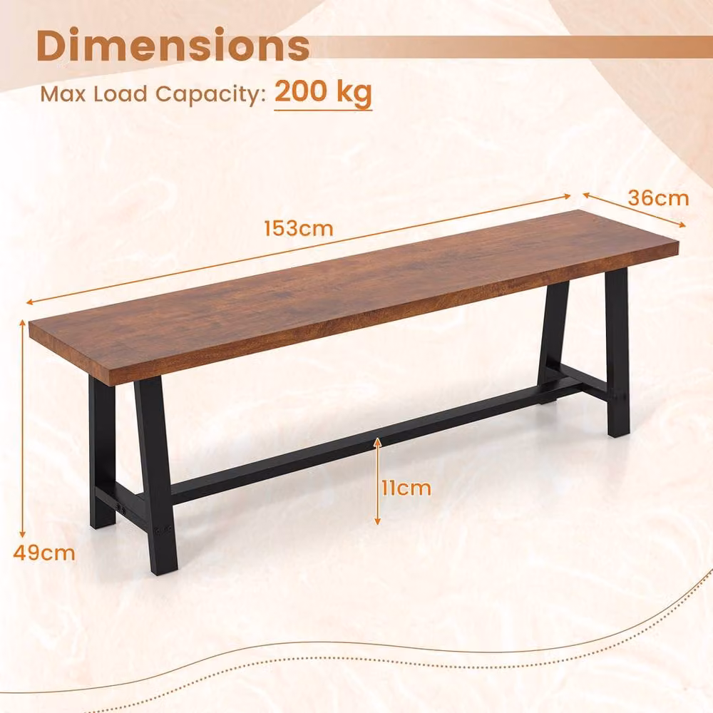 Havendro 3-Seater Brown Rustic Dining and Shoe Bench with Metal Frame, Width: 153 cm – 2