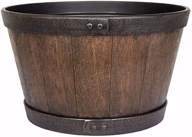 La Hacienda Oban Whiskey Barrel Planter Tub, Dark Oak Brown Plastic, W: 45 cm, D: 45 cm, H: 26 cm – 1
