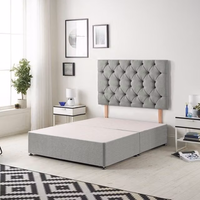 Somnior Beds Ltd Grey and Silver Upholstered Fabric Divan Bed Base with Drawers W/D/H: 180 x 200 cm