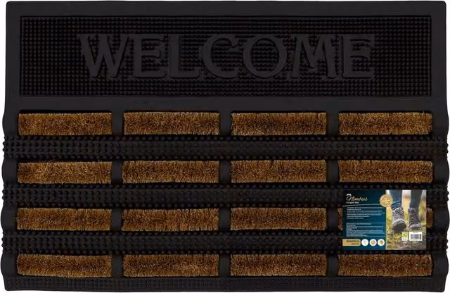 JVL Nimbus Tuffscrape Rubber and Coir Doormat, Brown, Rectangular