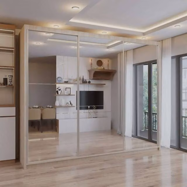 Sliding Wardrobes 4U Modern Triple Door Sliding Wardrobe in Light Oak, W: 250 cm, D: 62 cm, H: 217 cm