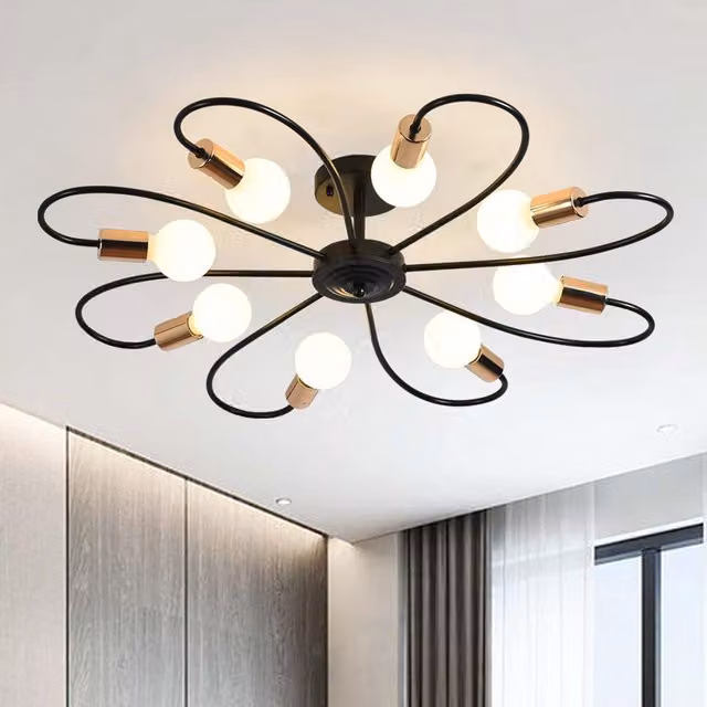 Garwarm 8-Light Industrial Vintage Metal Ceiling Chandelier in Black and Gold/Brass